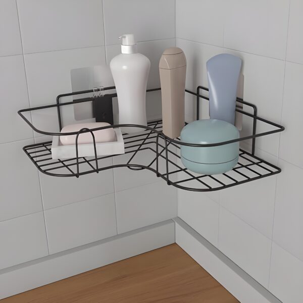 Shelf Adhesive Multipurpose Kitchen-Bathroom Corner Storage Organizer Rack/Shelf Wall Mounted (No Drilling Required) Bathroom Accessories Metal with Powder Coated Finish - Image 2