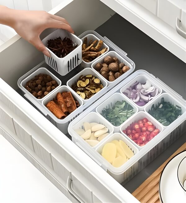 Fridge Storage Box Freezer Storage Containers, Kitchen Organizer Container with Lid, Moisture-Free Vegetable Storage Plastic Storage Containers for Vegetables. (6 Grid, Medium Box) - Image 7