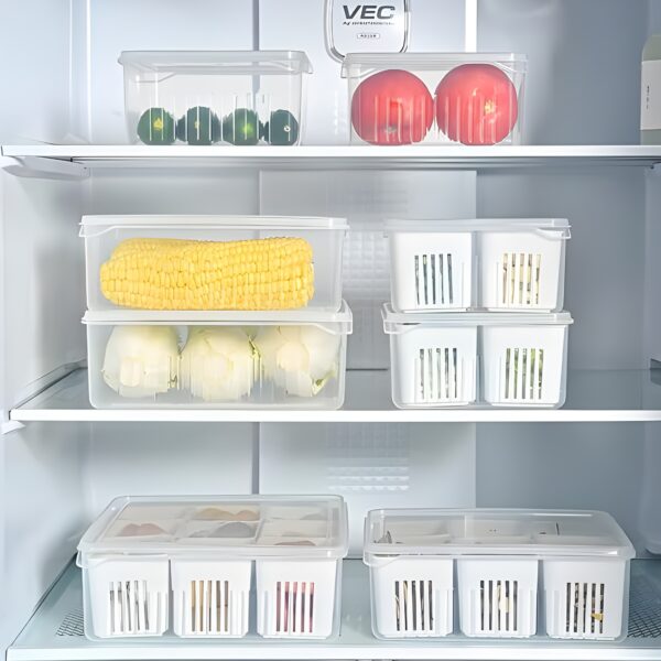 Fridge Storage Box Freezer Storage Containers, Kitchen Organizer Container with Lid, Moisture-Free Vegetable Storage Plastic Storage Containers for Vegetables. (6 Grid, Medium Box) - Image 8