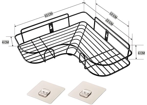 Shelf Adhesive Multipurpose Kitchen-Bathroom Corner Storage Organizer Rack/Shelf Wall Mounted (No Drilling Required) Bathroom Accessories Metal with Powder Coated Finish - Image 3