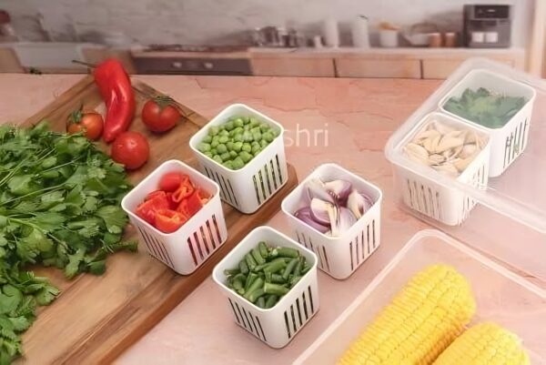 Fridge Storage Box Freezer Storage Containers, Kitchen Organizer Container with Lid, Moisture-Free Vegetable Storage Plastic Storage Containers for Vegetables. (6 Grid, Medium Box) - Image 2