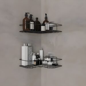 Shelf Adhesive Multipurpose Kitchen-Bathroom Corner Storage Organizer Rack/Shelf Wall Mounted (No Drilling Required) Bathroom Accessories Metal with Powder Coated Finish