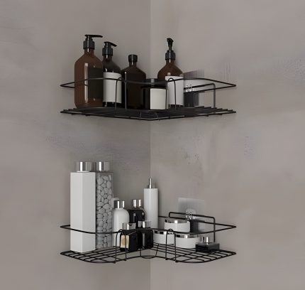 Shelf Adhesive Multipurpose Kitchen-Bathroom Corner Storage Organizer Rack/Shelf Wall Mounted (No Drilling Required) Bathroom Accessories Metal with Powder Coated Finish