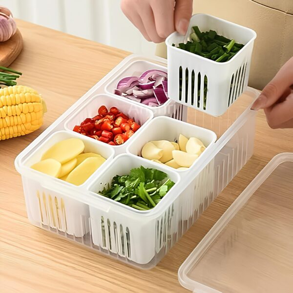 Fridge Storage Box Freezer Storage Containers, Kitchen Organizer Container with Lid, Moisture-Free Vegetable Storage Plastic Storage Containers for Vegetables. (6 Grid, Medium Box) - Image 3