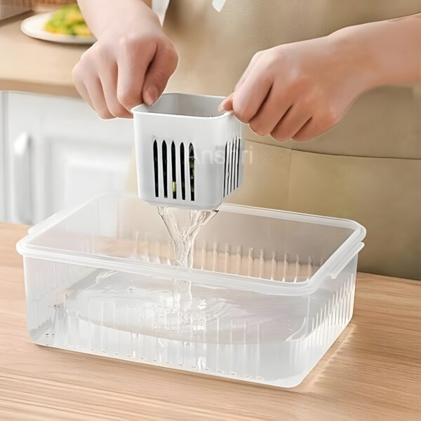 Fridge Storage Box Freezer Storage Containers, Kitchen Organizer Container with Lid, Moisture-Free Vegetable Storage Plastic Storage Containers for Vegetables. (6 Grid, Medium Box) - Image 5