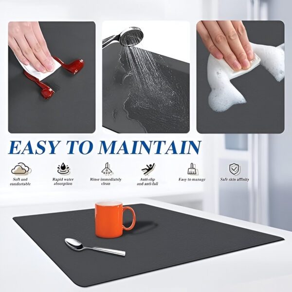 Kitchen Utensil Dish Drying Mat | Quick Dry Water Absorbent Mat Placemat for Dish Drying with Non-Slip Rubber Backed | Super Draining Mat for Kitchen| Dish drying mat for kitchen - Image 3