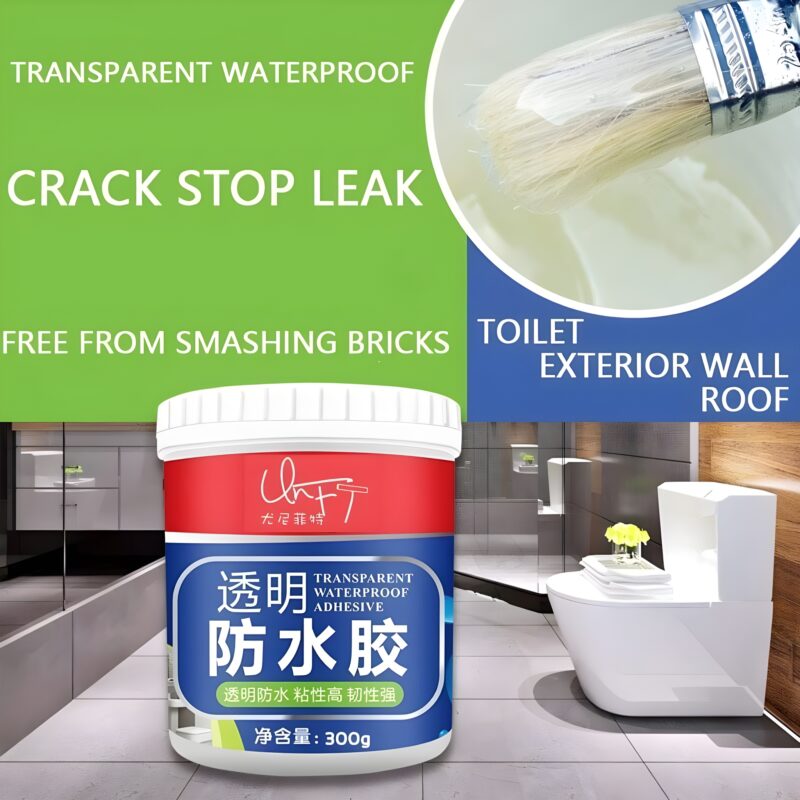 Transparent Waterproof Glue 300g with Brush,Leak Repair Indoor and Outdoor Coating,Anti-Leakage Agent, Sealant Glue,